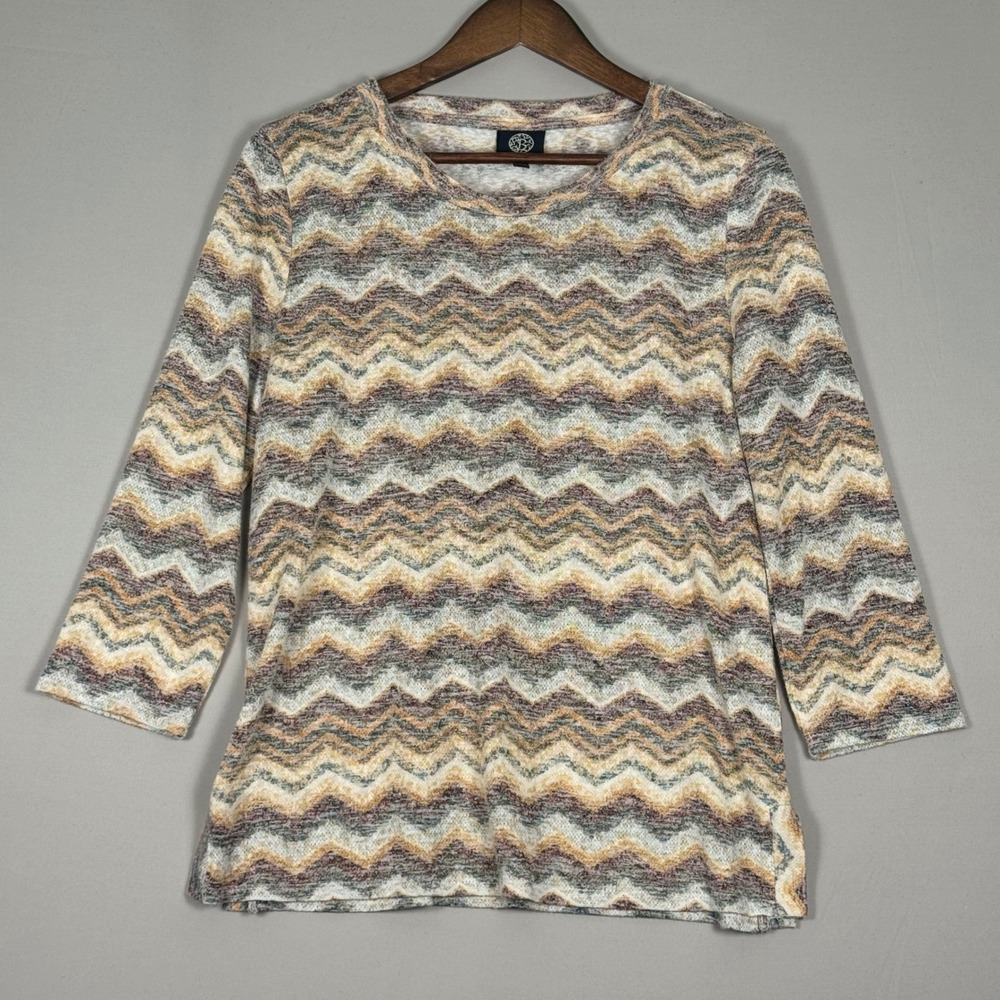 Bobeau Knit Top Womens XL Multicolor Chevron Zigzag 3/4 Sleeve NWOT MT4KK4